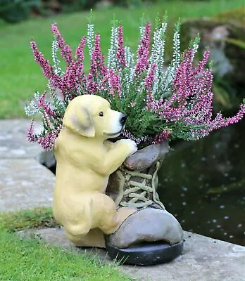 £15.25 • Buy Puppy & Boot Pot Planter Garden Ceramic Ornament Indoor Outdoor