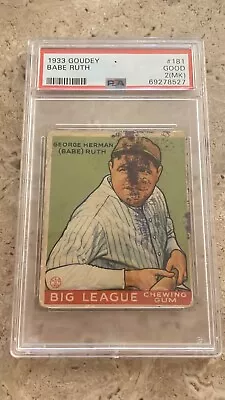 1933 Goudey Babe Ruth Card #181 Yankees - Certified  PSA 2 (MK) - Rare Card! • $5900