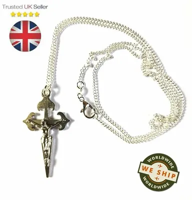 St James Crucifix Pilgrim Pendant - On Silver Curb Chain - Camino De Santiago • £8.55