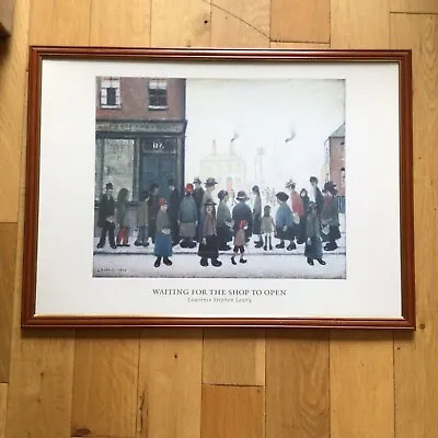 Large L S Lowry Framed & Glazed Print - Waiting For The Shop To Open - 54x74 Cm • $34.85