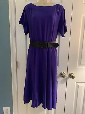 Vintage Jack Mulqueen Size 8 Purple 100% Silk Dancing Flair Dress • $29