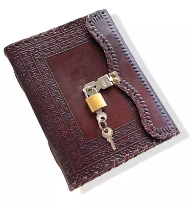 A5 Brown Lock N Key Leather Journal | 240 Lined Pages | Brass Lock • $49.90