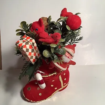 Vintage Christmas Flocked Velvet Santa Boot Deer Mushrooms Bird Santa Decoration • $17