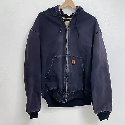 $90 • Buy Vintage Carhartt Thermal Lined Duck Jacket Blue Coat Hooded J25 MDT Size XL