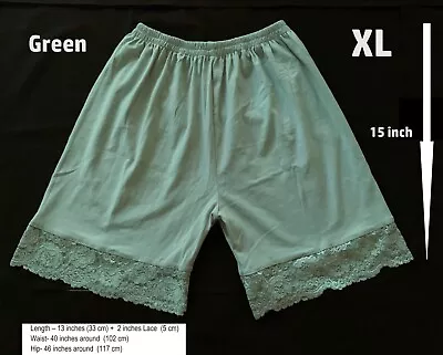 Women Pettipants Half Slip Bloomer Shorts Lace Trim Cotton Slip Green Color XL • £5.78