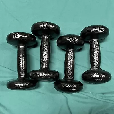 4-10lb Vintage Dumbbells BFCO Bun Head - Round Head Dumbbell Weights 40lbs Total • $39