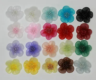 10 Pieces New Beaded Organza Flowers Sew On Appliques #1 Size : 1  -1 • £4.39