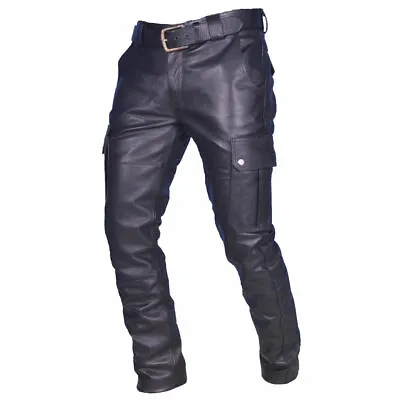 Men's Genuine Leather Cargo Biker Trouser Pants • £89
