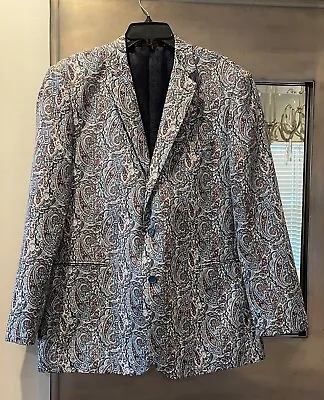 Linea Uomo Blazer Men 44R Blue White Paisley Polyester Classic Sport Jacket Coat • $55