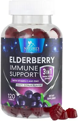 $18.82 • Buy Elderberry Gummies Immune Support Gummy Vitamins C & Zinc, Potent Black Sambucus