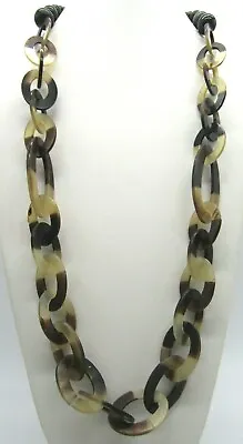 Vintage Boho Tribal Natural Horn Oval Links Necklace 32  • $29.99
