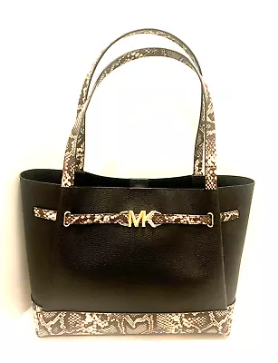 Michael Kors Reed Large Belted Logo Tote Shoulder Bag Purse In Black • $144