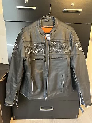 Men's Motorcycle Black Leather Biker & Fashion Jacket W/ Reflective Skulls • $85