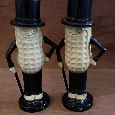 Vintage Planters Mr. Peanut Salt And Pepper Shakers 4” Beige Black Plastic (USA) • $14.50