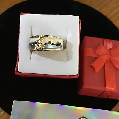 $13 • Buy Men’s Ring Wolf Howling At The Moon Size 7 Brand New With Gift Ring Box