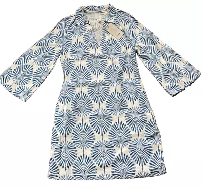 NWT JOIE Women Linen Blend Blue Palm Print 3/4 Bell Sleeve Mini Dress Sz 6 • $59.99