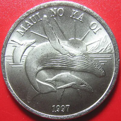 1997 HAWAII MAUI $1 TRADE DOLLAR HUMPBACK WHALES RISING SUN CU-NI (no Silver) • $15