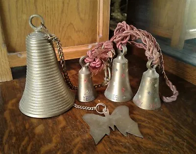 Vtg Set Of Brass Large Wind Chime Bell India W Butterfly 3 Smaller Brass Bells • $18.75