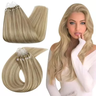 Ugeat Micro Link Hair Extensions Human Hair Blonde Highlighted Light Blonde M... • $71.04