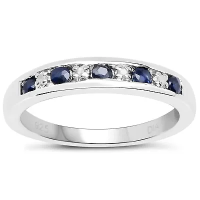 £39.99 • Buy 3mm Wide Sterling Silver Channel Set 0.45ct Sapphire & Diamond Eternity Ring H-W