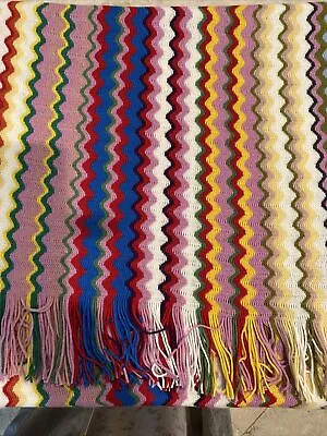 MISSONI Wool Blend Signature Chevron Zig Zag Multi-Color Fringe Scarf NWT • $115