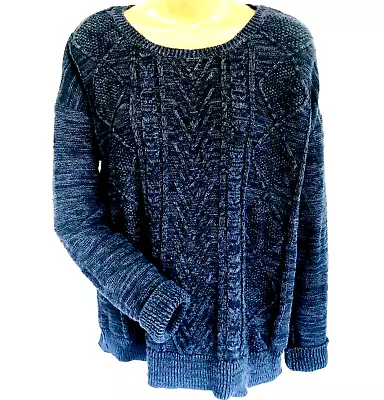 Mossimo L Cable Knit Sweater Dyed Cotton Blue Long Sleeve Pullover Crew Womens • $13.59