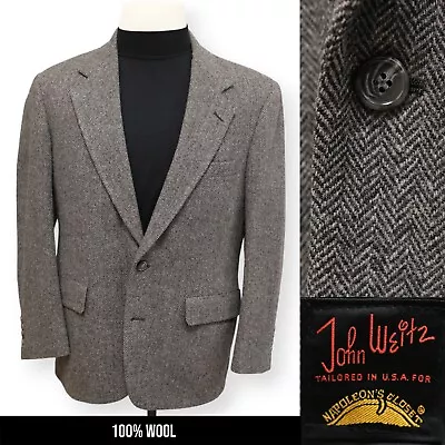VINTAGE TWEED JOHN WEITZ Mens Gray HERRINGBONE Sport Coat Suit Jacket Blazer 40S • $49.99