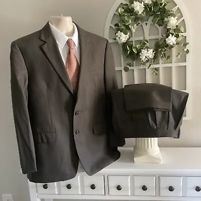 LAUREN RALPH LAUREN 2 Btn Wool 2 Pc Suit Sz 44R 36 X 31 MED BROWN STRIPED WOW • $55.24