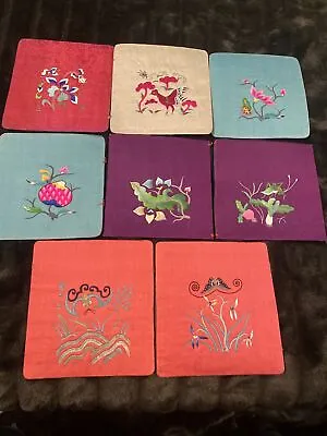 Vintage Chinese Embroideries On Silk~ 7  Sq Each. Animals - Unframed • $49.99