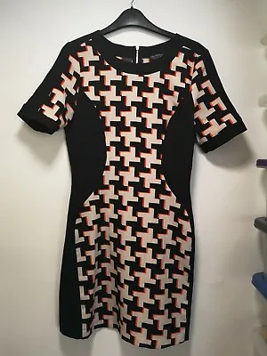 Miss Selfridge Geometric Print Dress - UK10 - Black White & Orange (131) • $3.47