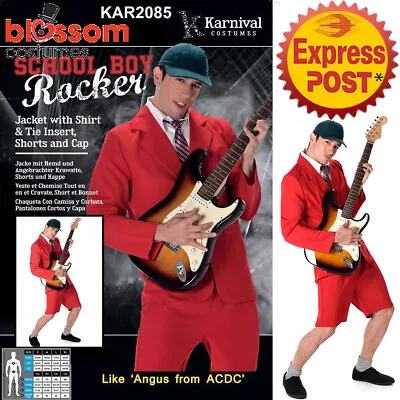 CA254 School Boy Rocker Angus AC DC Mens 80s Punk Rock Star Fancy Dress Costume • £31.96