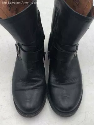 Frye Womens Black Leather Round Toe Pull-On Mid-Calf Biker Boots Size 7 • $9.99