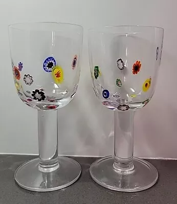 LEONARDO MURANO MILLEFIORI SET OF 2 Wine Goblet Glasses Vintage Read • $39