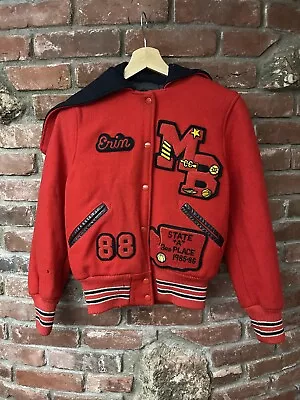 Vintage 80s Letterman High School Varsity Wool Jacket Chain Stitched Distressed • $60