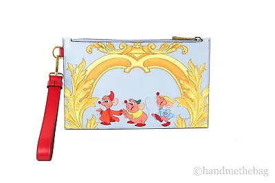 Versace X Disney Cinderella Mice Printed Leather Wristlet Clutch Pouch Wallet • $429