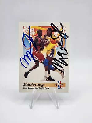 1991 SkyBox Jordan/Johnson Duel Auto (Michael Jordan & Magic Johnson) On Card • $330