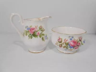 Vtg Royal Albert Bone China Moss Rose Creamer & Open Sugar Bowl England • $19.99