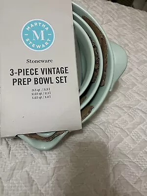 Martha Stewart Stoneware Mint Green 3-Piece  Vintage  Prep Bowl Set • $35