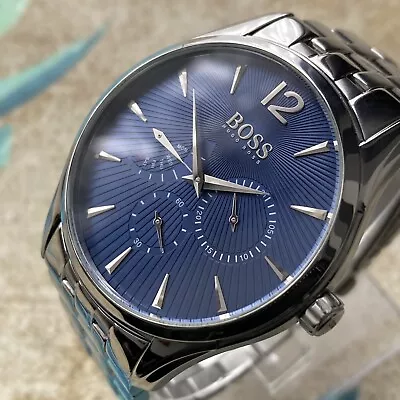 Hugo Boss Designer Watch 1513492 COMMANDER Blue Multi Dial Day Date All Steel • £169