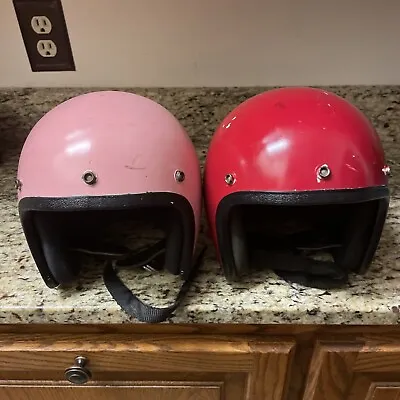 2 Vintage Buco? JR Size Motorcycle Helmets Boys And Girls Red & Pink RG 9.9 JR • $59.99