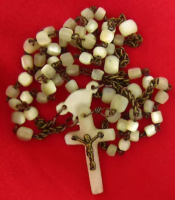 Vintage MOTHER OF PEARL Rosary MOP Beads & Crucifix Catholic Rosary Small Petite • $23.99