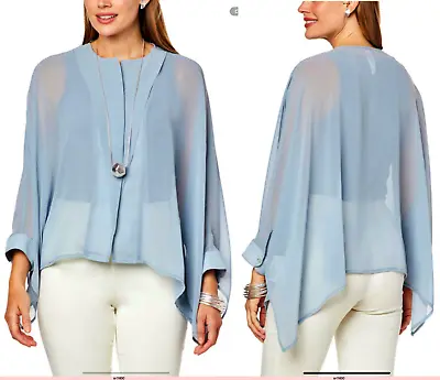 NEW MARLA WynneLayers Unstructured Chiffon Shirt TOP & Double Placket BLUE SZ L • $32