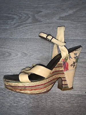 LEA FOSCATI Italian Leather Floral Wedge Heels Super Soft Leather 37 Used • £18