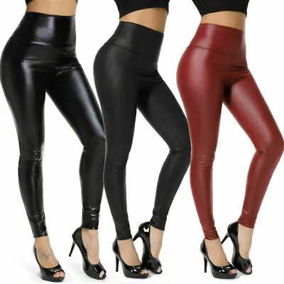 £9.95 • Buy Leggings Leather Look PU Ladies Girls Stretch Trousers Faux Pants Womens NEW