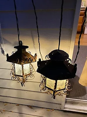 Set Of Two Antique Wrought Iron Ornate Hanging Light Hanging Lanterns • $125