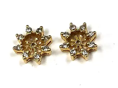 $216 • Buy 14K Yellow Gold & 16 Round Floral Diamond .16 CTTW 10mm Earring Shields