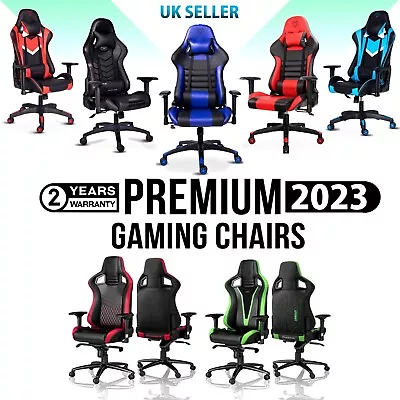 Faux Leather Racing Gaming Chair Swivel Office Gamer Desk Chair Adjustable New • £124