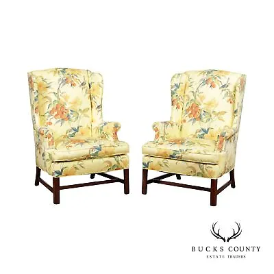 Chippendale Style Pair Of Mahogany Wing Chairs • $1495