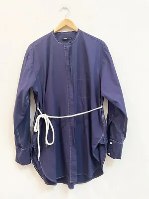 Designer Bassike Size XS/ S Navy Blue Cotton Rope Belted Chic Women's Shirt • $129