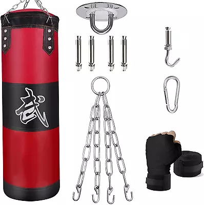 Hanging Punching Bag Set Unfilled Heavy Boxing Bags Kickboxing Red 31.5Inch • $46.98